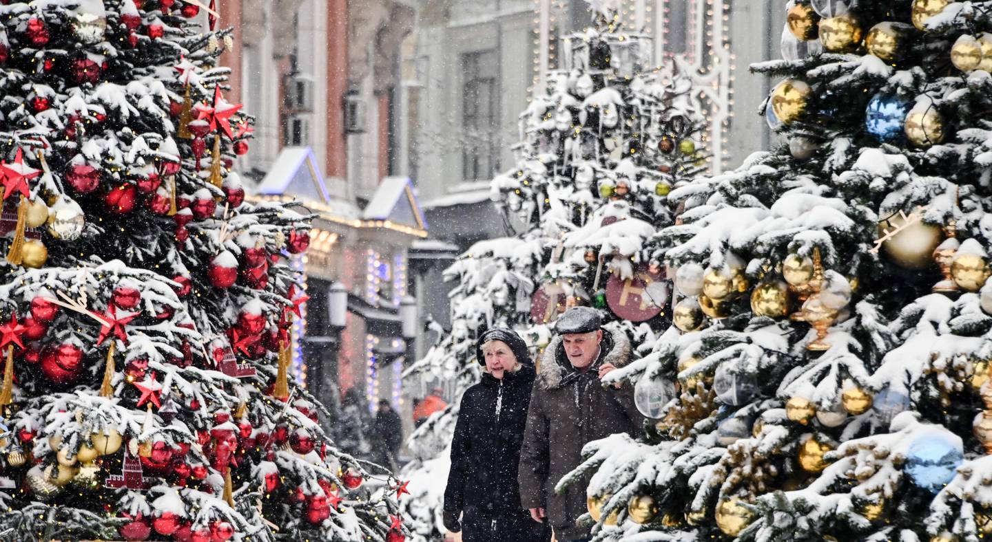 Moskva pyntet til jul, her fra 1. juledag.