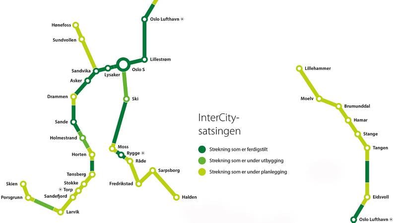 Stasjonsplanene: Her er kartet som viser hvor nye stasjoner er under utbygging eller planlegging, på InterCity-nettet. 