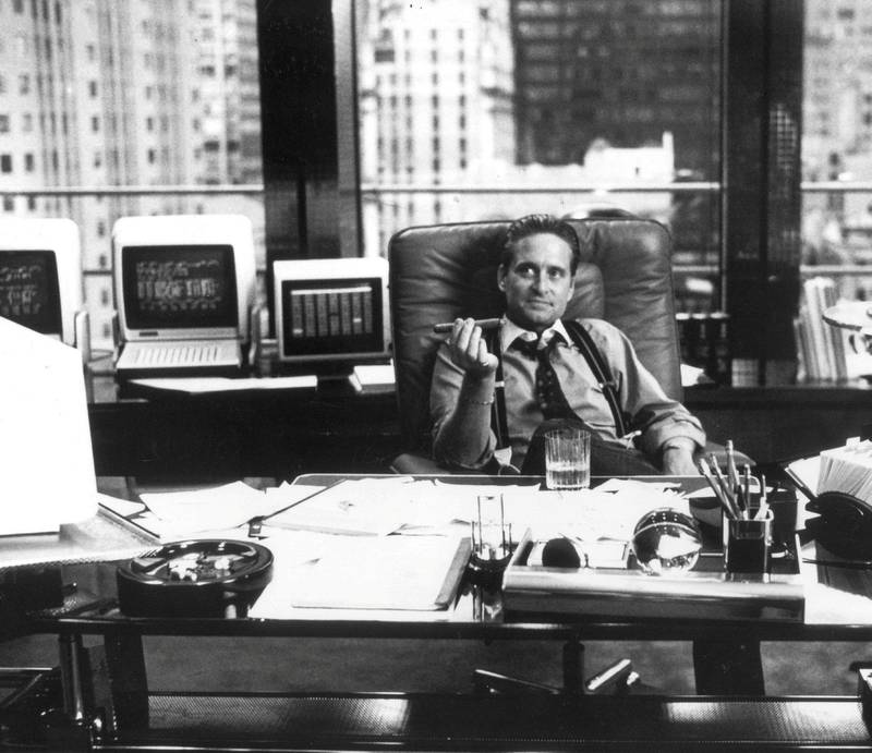 Aksjemegleren Gordon Gekko i Michael Douglas’ person i «Wall Street».