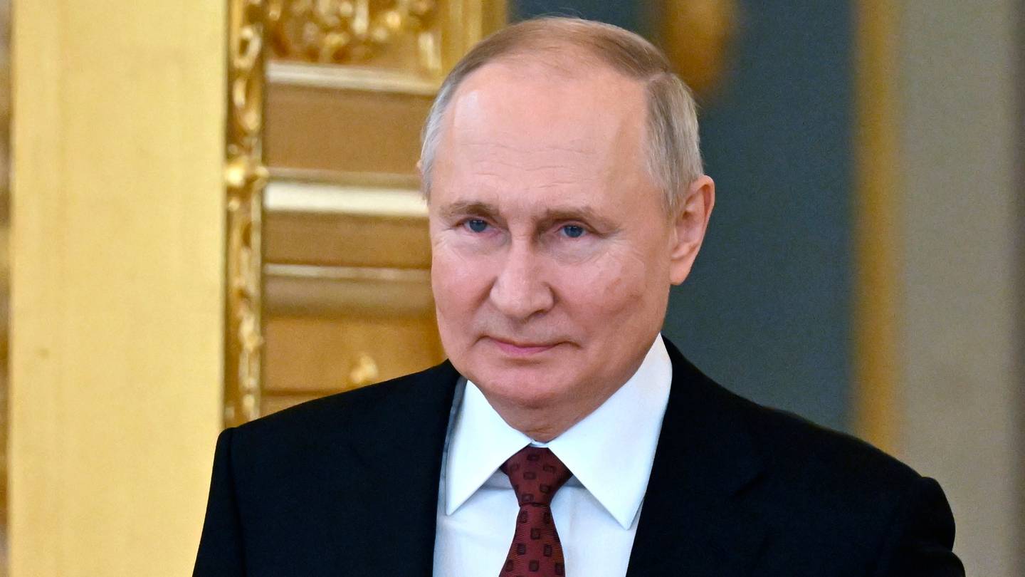 Russian President Vladimir Putin arrives for a ceremony to receive credentials from newly arrived foreign ambassadors at the Alexander Hall of the Grand Kremlin Palace in Moscow, Russia, Monday, Dec. 4, 2023. (Pavel Bednyakov, Sputnik, Kremlin Pool Photo via AP)