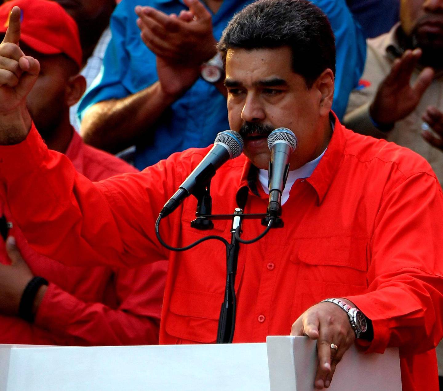 Talte: Sittende president Nicolás Maduro lovte 1. mai å kjempe mot det kaller et kuppforsøk fra opposisjonen. FOTO: NTB SCANPIX