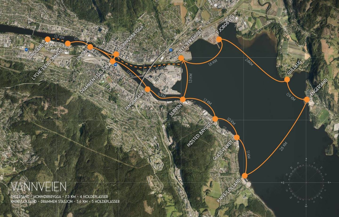 Dette er de mulige stoppestedene utbyggerne har sett seg ut for elvebåtene og fjordferjene.