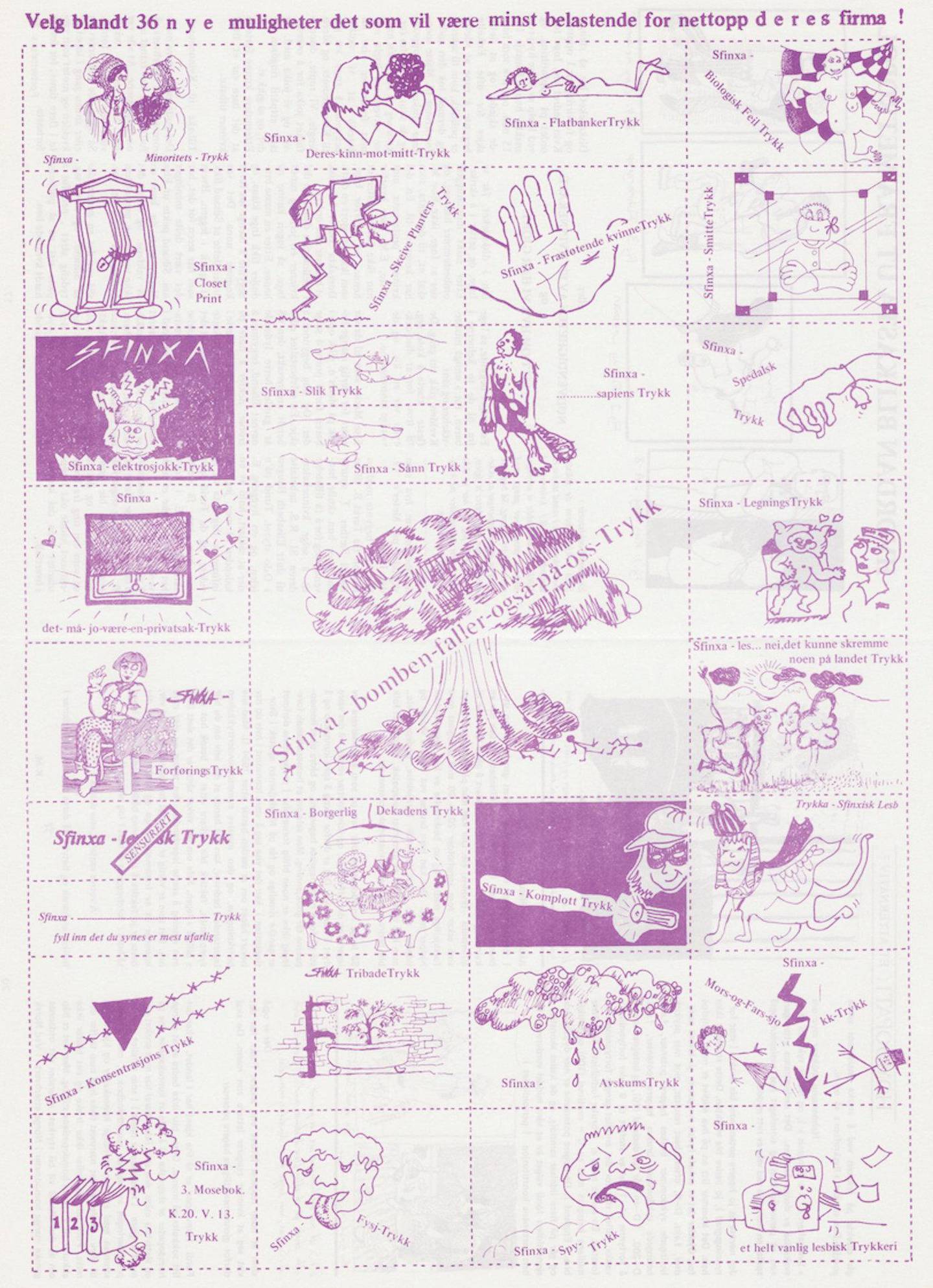 En plansje fra Kvinnenettverkets opprinnelige trykkeri «Sfinxa – Lesbisk trykk».