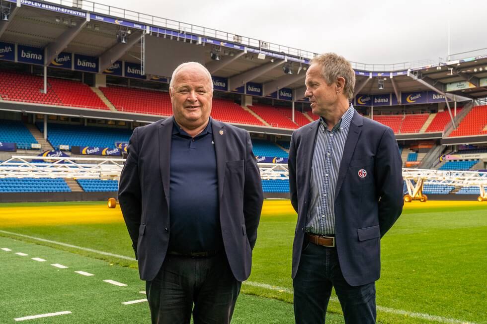 Fotballpresident Terje Svendsen (t.v) og generalsekretær i NFF Pål Bjerketvedt. Foto: Ali Zare / NTB