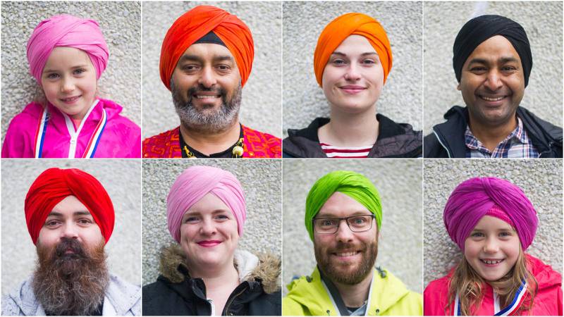Noen av de 250 personene som lørdag bar turban under Turbandagen i Stavanger.