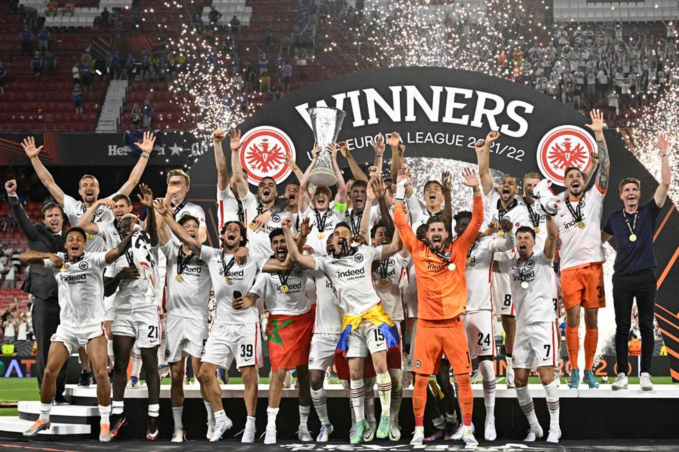 Jens Petter Hauge og hans Eintracht Frankfurt kunne juble over straffeseier og Europa League-triumf mot Rangers i Sevilla.