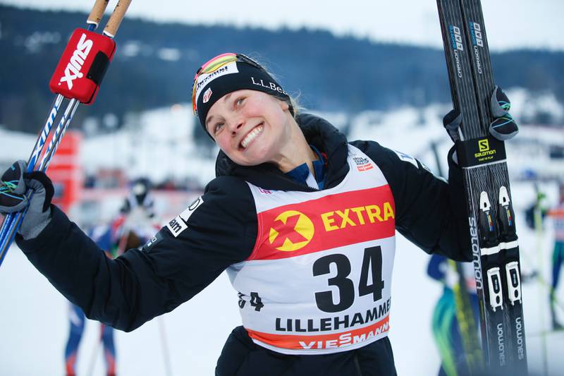 Jessica Diggins etter lørdagens seier på Lillehammer.