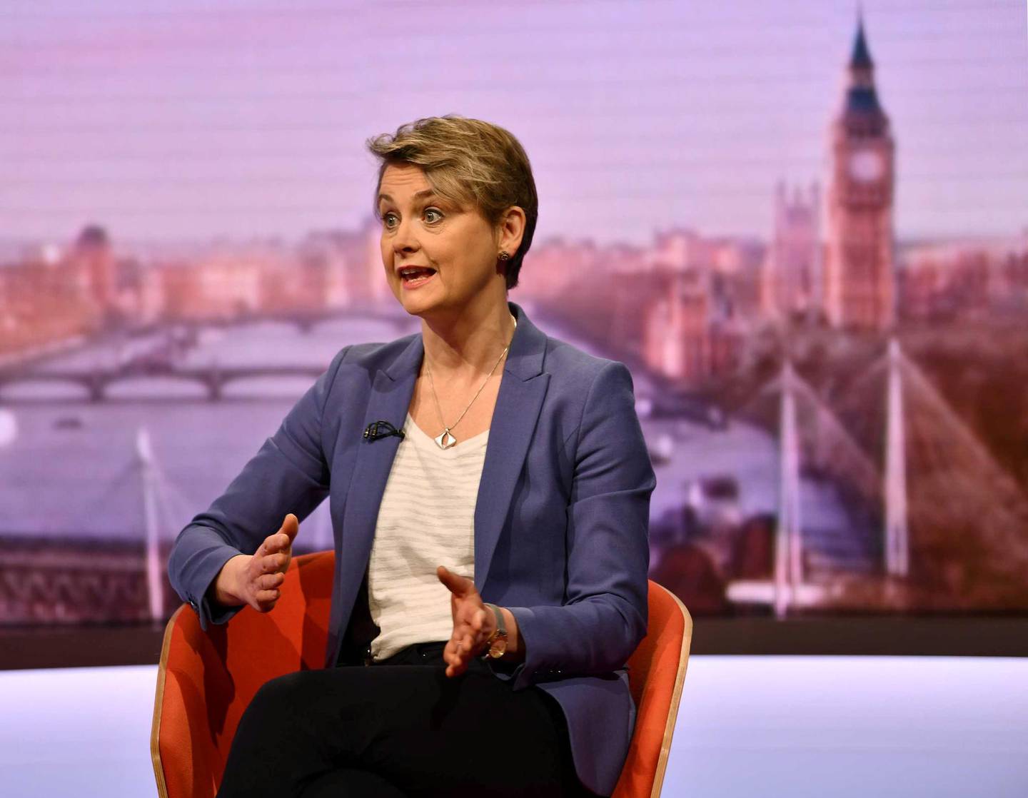 Britain's Normanton MP Yvette Cooper appears on BBC TV's The Andrew Marr Show in London, Britain January 27, 2019. Jeff Overs/BBC/Handout via REUTERS. THIS IMAGE HAS BEEN SUPPLIED BY A THIRD PARTY. NO RESALES. NO ARCHIVES