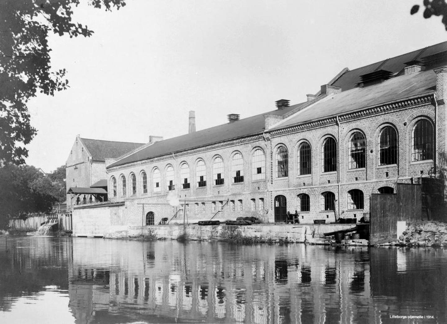 Reprofotografier av fotografier av Lilleborg fabrikker. Påskrift: "Lilleborgs oljemølle i 1914."