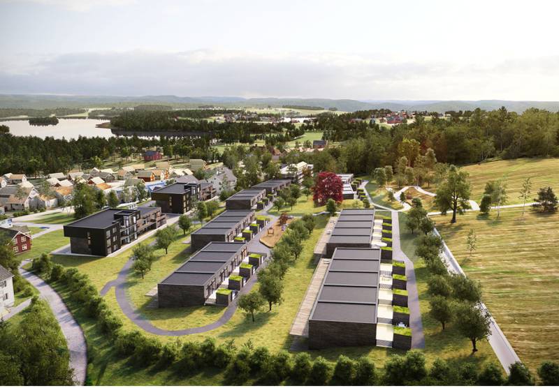 Stavanger kommune ønsker å legge til rette for bygging av 56 rimelige boliger på Tastarustå. 30 boliger skal være i rekkehus og 26 leiligheter i lavblokker. Etablererboligene erstatter de planlagte selvbyggerboligene i området. ILLUSTRASJONER: ALLIANCE ARKITEKTER AS
