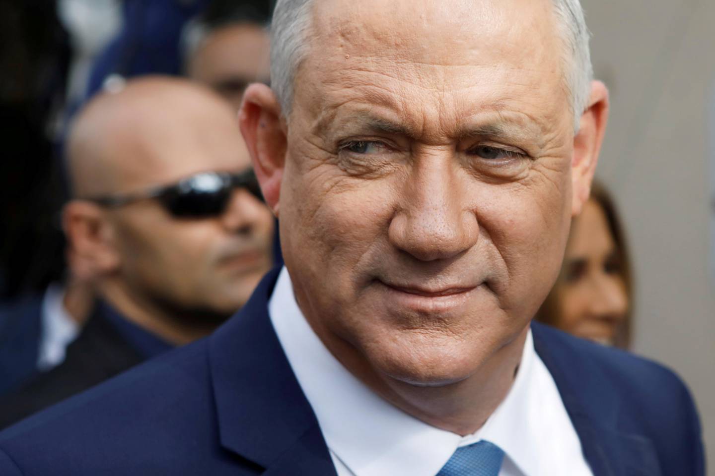 FILE PHOTO: Leader of Blue and White party, Benny Gantz looks on after voting at a polling station in Israel's national election in Rosh Ha'ayin, Israel March 2, 2020. REUTERS/Nir Elias/File Photo