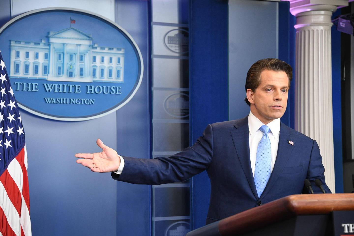 (FILES) This file photo taken on July 21, 2017 shows Anthony Scaramucci, former White House communications director during a press briefing at the White House in Washington, DC.  
After months of being blocked by political rivals, Anthony Scaramuccci had finally landed his coveted White House job.Just 10 days later, the fast-talking Wall Street financier was unceremoniously fired, his wife had filed for divorce and he'd missed the birth of their child. And if that wasn't enough, Scaramucci no longer owned the company that made him a millionaire -- he'd been forced to sell it to take on the role of White House communications director.Scaramucci's abrupt dismissal on July 31, 2017 completed a saga that was strange even by the standards of a US presidency that is proving to be unorthodox in any number of ways.
 / AFP PHOTO / JIM WATSON