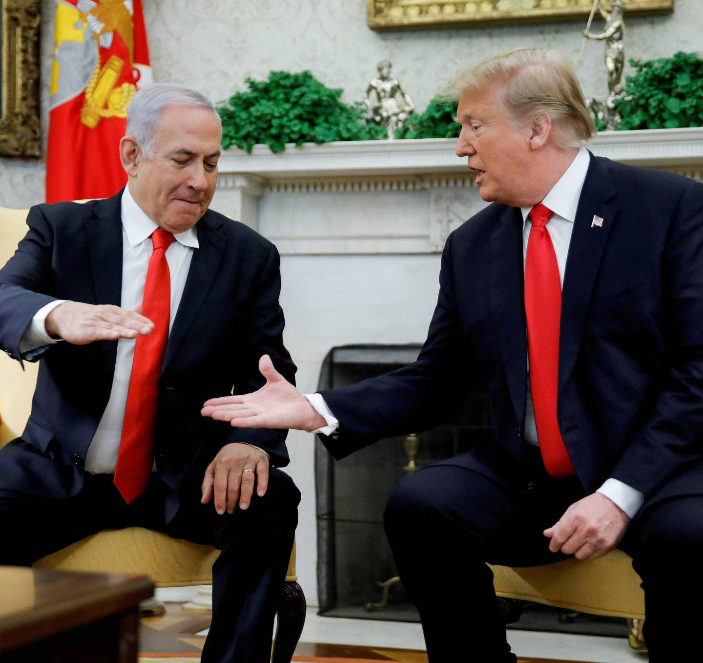 Nære allierte: Donald Trump og Benjamin Netanyahu er nære allierte. Her fra et møte i Det hvite hus i mars i år. FOTO: NTB SCANPIX