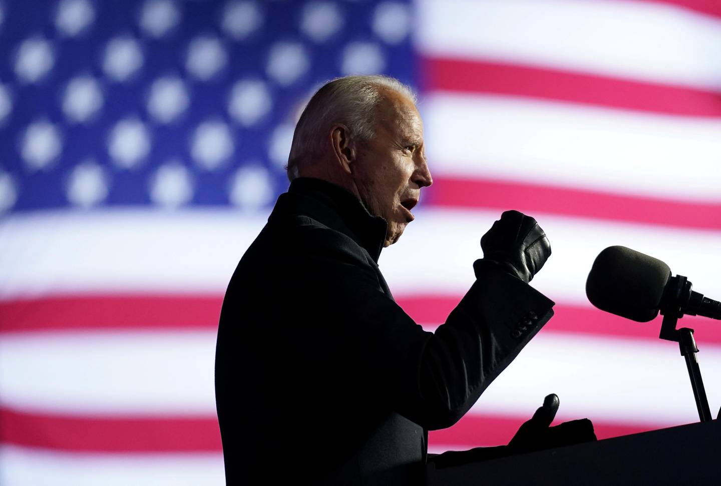 FILE PHOTO: Democratic U.S. presidential nominee and former Vice President Joe Biden speaks during a drive-in campaign rally at Heinz Field in Pittsburgh, Pennsylvania, U.S., November 2, 2020. REUTERS/Kevin Lamarque/File Photo