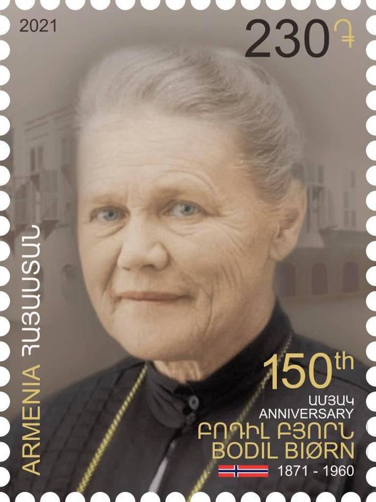 I anledning at det i år er 150 år siden den norske misjonæren og sykepleieren ble født, hedres Bodil Biørn med frimerke i Armenia.