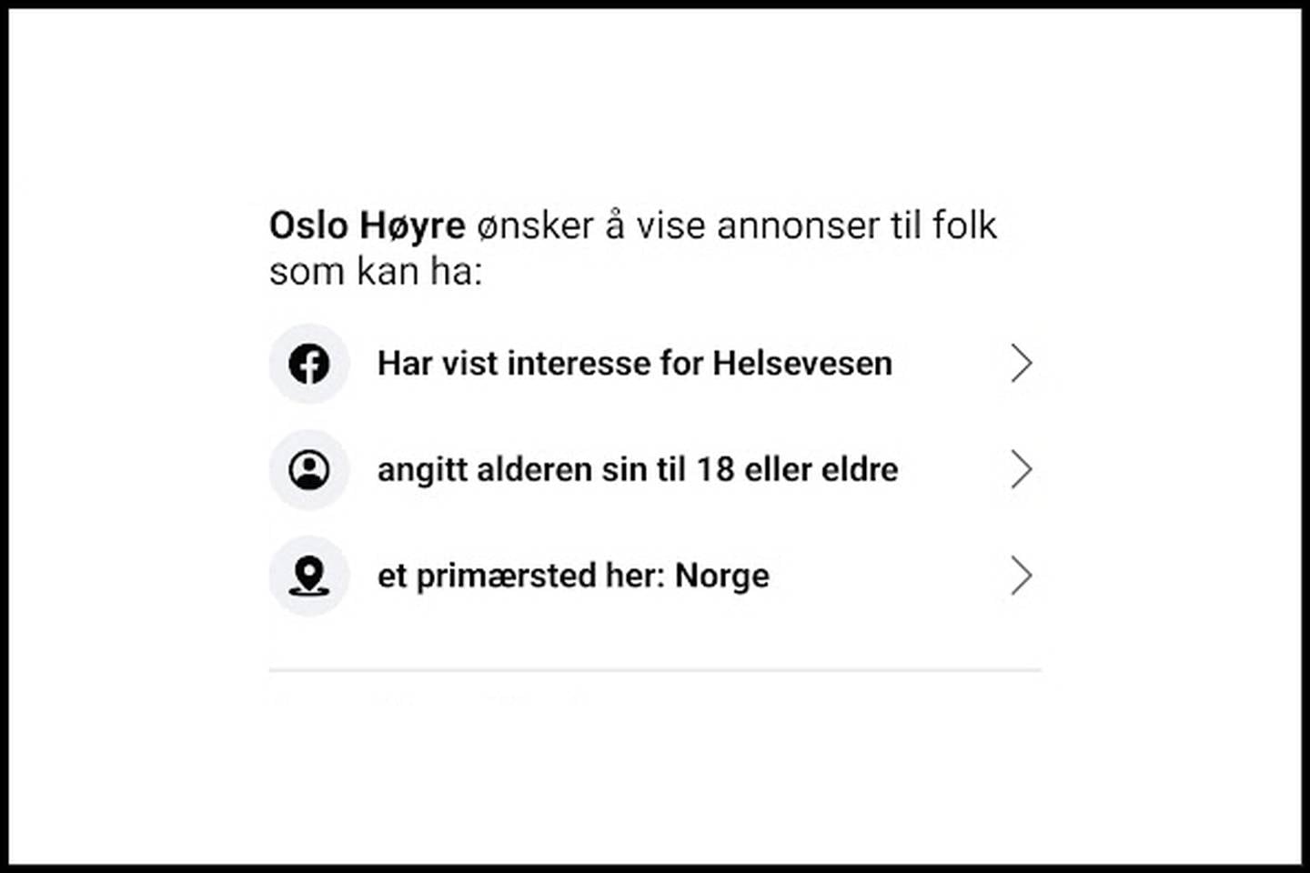 Oslo Høyre-annonse på Facebook