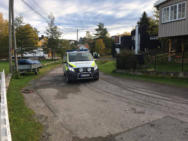 KNIVSTIKKING: Flere politpatruljer rykket til Krapfoss fredag morgen, hvor en kvinne er blitt knivstukket.
