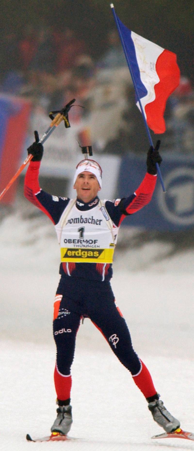 Den franske skiskytterlegenden Raphaël Poirée holder foredrag om sine oppturer og nedturer i livet under Sprek Norge 22. oktober. FOTO: AP/CHRISTIAN SEELING