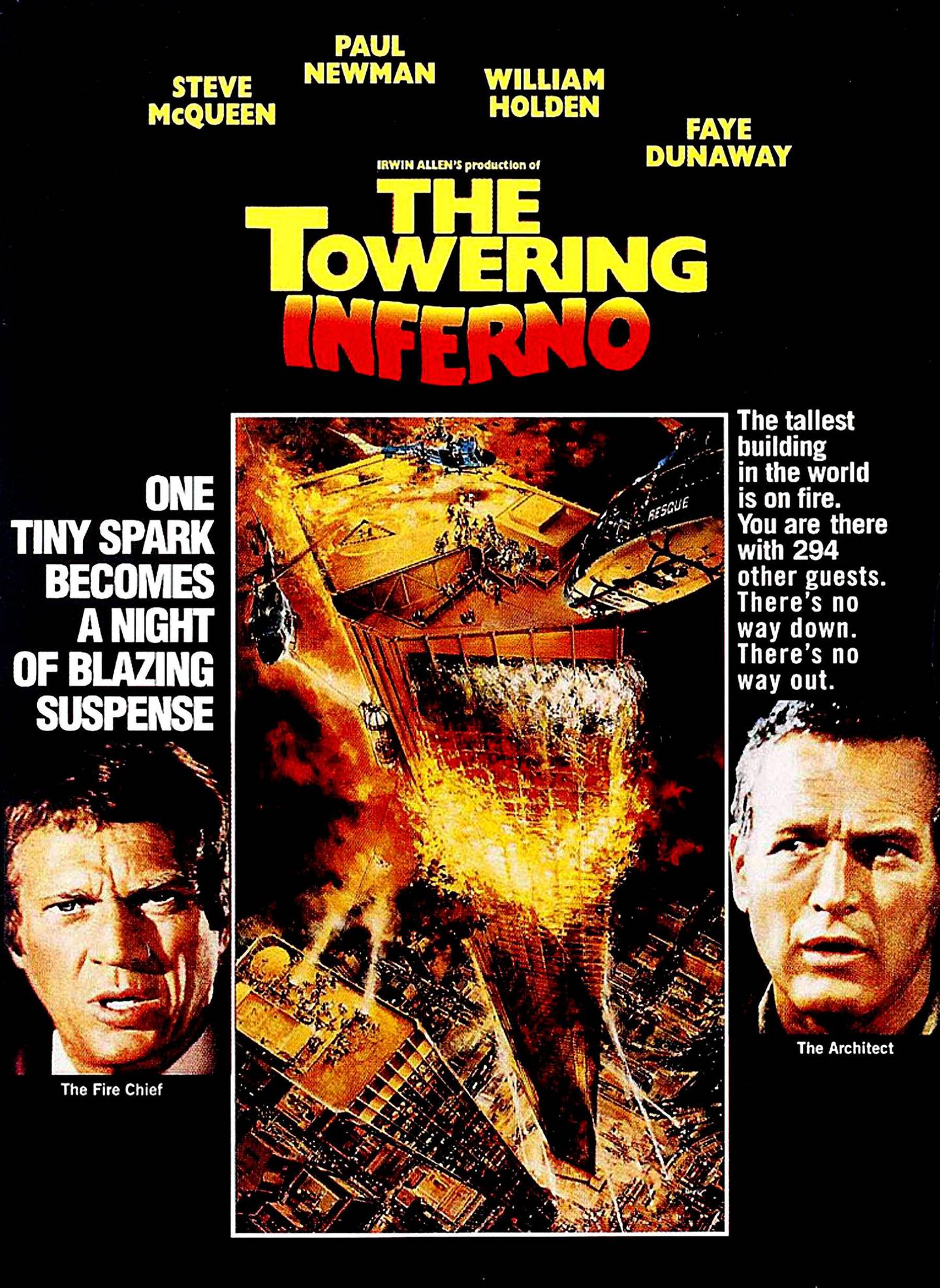 No Merchandising. Editorial Use Only. No Book Cover Usage.
Mandatory Credit: Photo by 20th Century Fox/Warners/Kobal/REX/Shutterstock (5885552ap)
Steve McQueen, Paul Newman
The Towering Inferno - 1974
Director: John Guillermin
20th Century Fox/Warners
USA
Lobby Card/Poster
Action/Adventure
La Tour infernale