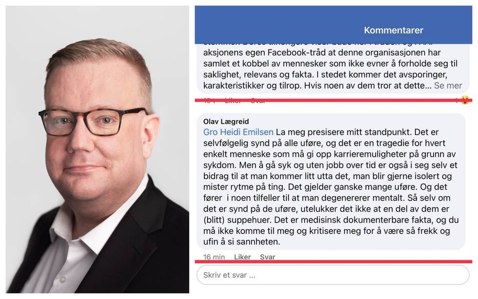 Advokat Olav Lægreid skaper reaksjoner etter at han i helga har publisert flere nedsettende kommentarer om uføre.