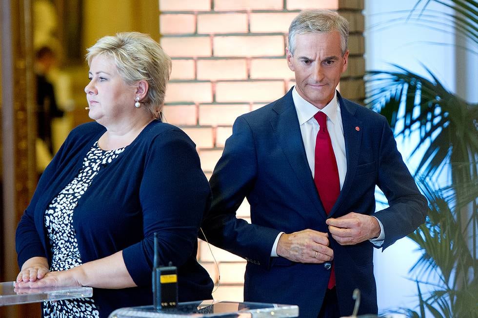 På spørsmål om hvem velgerne mener er best egnet som statsminister, svarer bare 23 prosent Støre i Dagbladets måling. Hele 31 prosent av alle spurte svarer at Erna Solberg er best egnet. FOTO: NTB SCANPIX