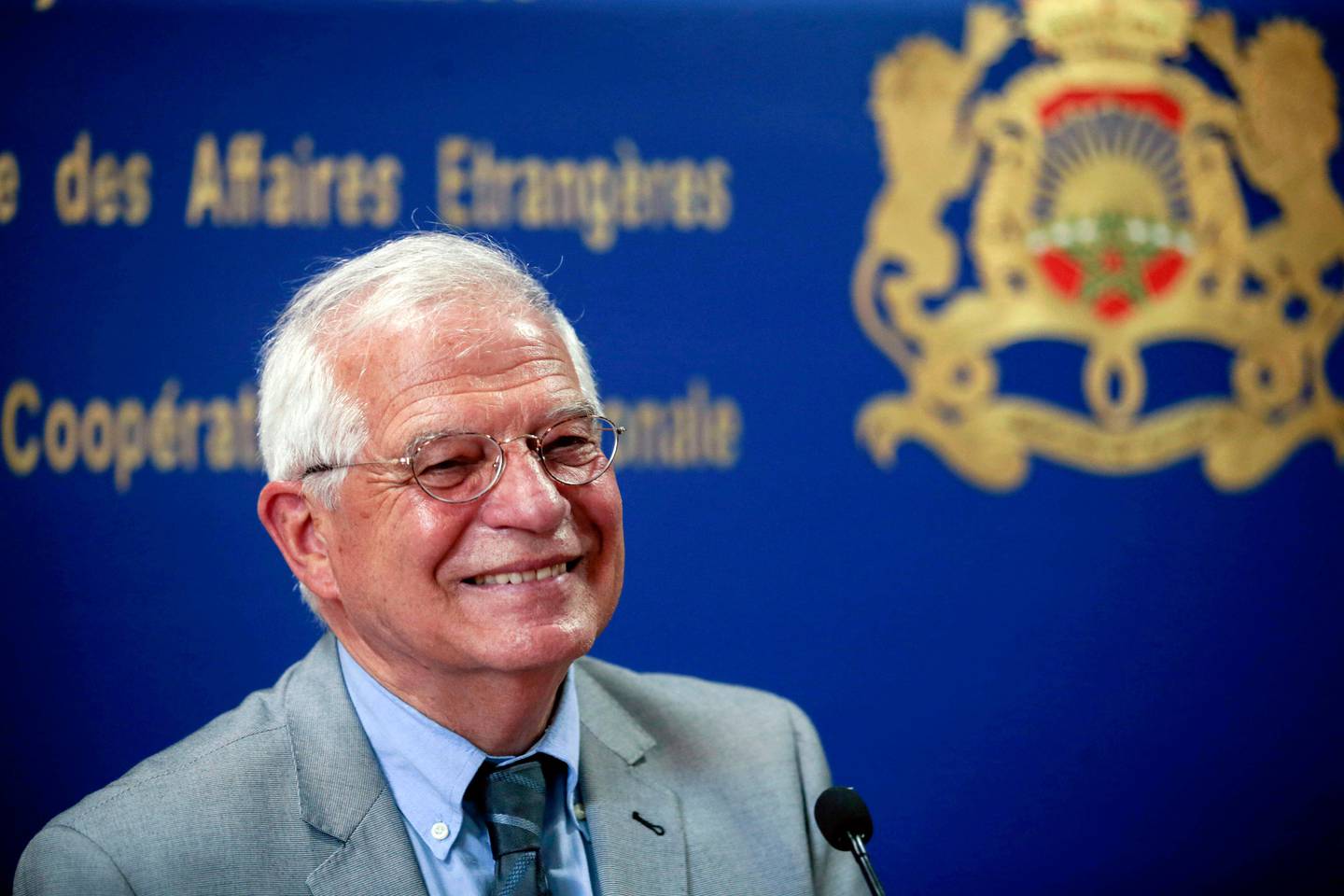 FILE - In this Monday, June 3, 2019 file photo, Spanish Foreign Minister Josep Borrell attends a press conference in Rabat, Morocco. European Union leaders on Tuesday, July 2, 2019, after a lengthy session of talks, have nominated current Spanish foreign minister Josep Borrell for the post of EU foreign policy chief. (AP Photo/Mosa'ab Elshamy, File)