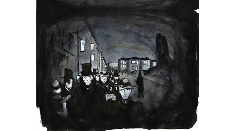 Som tatt ut av en gotisk skrekkroman er Kvernelands Munch-tegninger. Tegning fra boken.