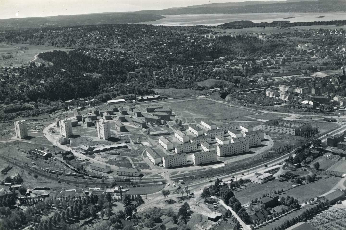 Etterstadsletta etter utbyggingen av Etterstadslottet og Etterstadkroken, 1952.