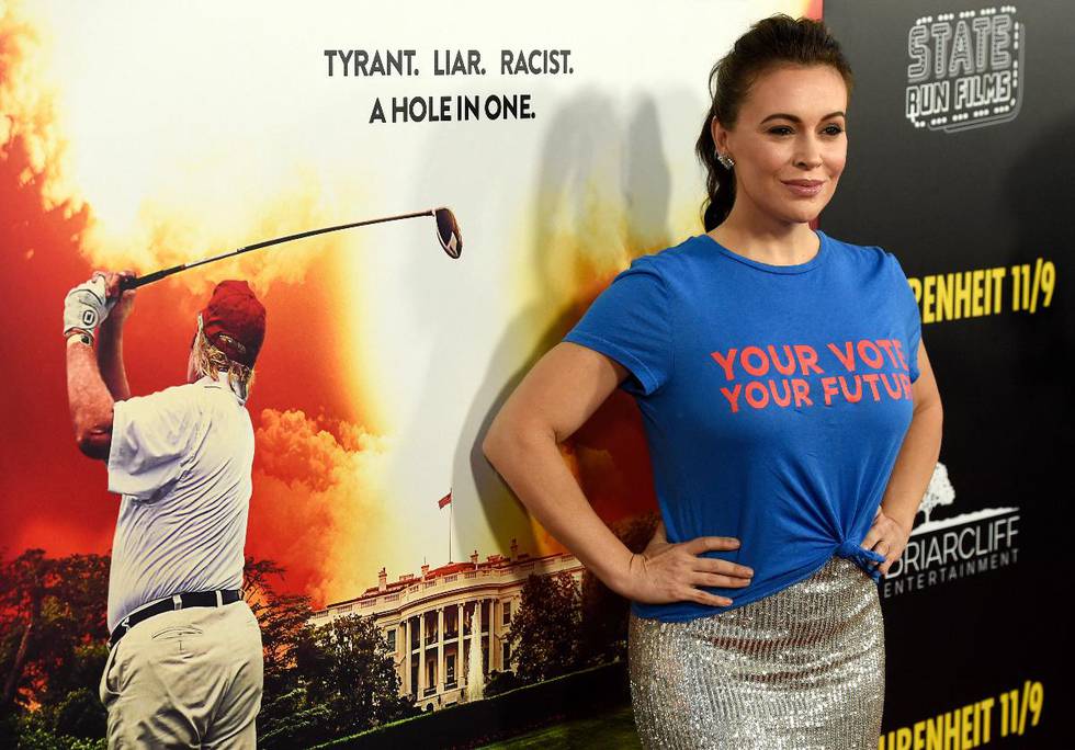 Alyssa Milano reagerer sterkt på Donald Trumps uttalelser. Her fra filmpremieren på Micahel Moores nye film «Fahrenheit 11/9»