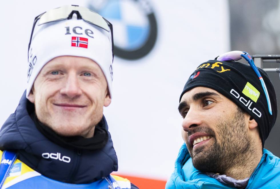 Martin Fourcade tror at Johannes Thingnes Bø ender opp med minst ett OL-gull i Kina. Foto: Berit Roald / NTB