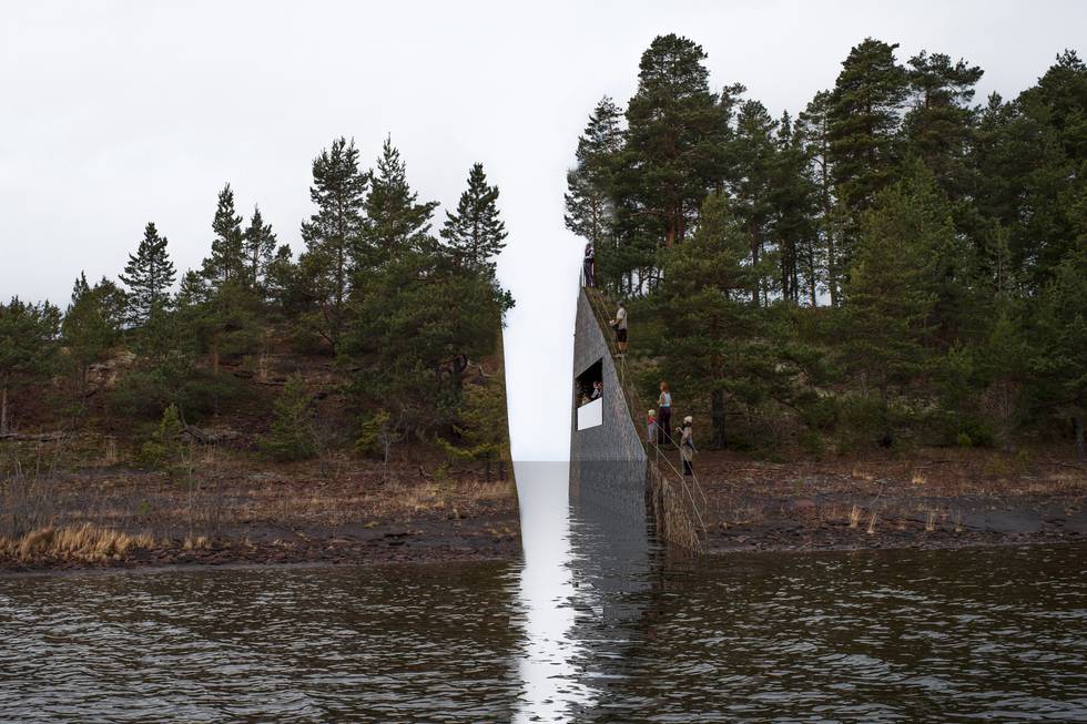 Den svenske kunstneren Jonas Dahlberg vant i 2014 konkurransen om å få utforme 22. juli-minnestedet ved Sørbråten i Utvika. Minnestedet ble hyllet av kunstkritikere den gangen, men nå har mange av dem endret mening. ILLUSTRASJON: Jonas Dahlberg Studio/NTB scanpix