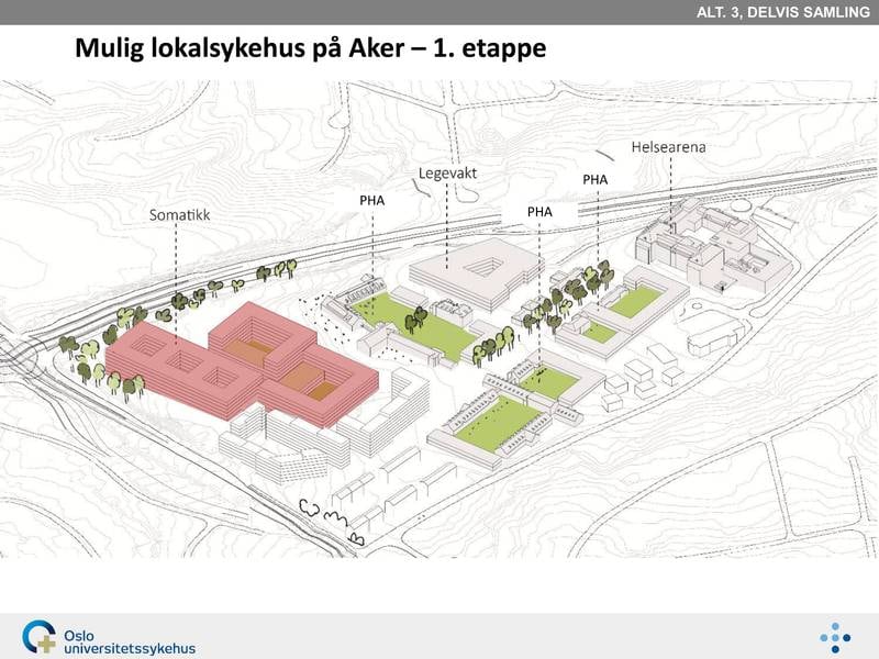 AKER: Den foreløpige skissen til Aker lokalsykehus. ILLUSTRASJON: Oslo universitetssykehus/Nordic - Office of Arcitecture