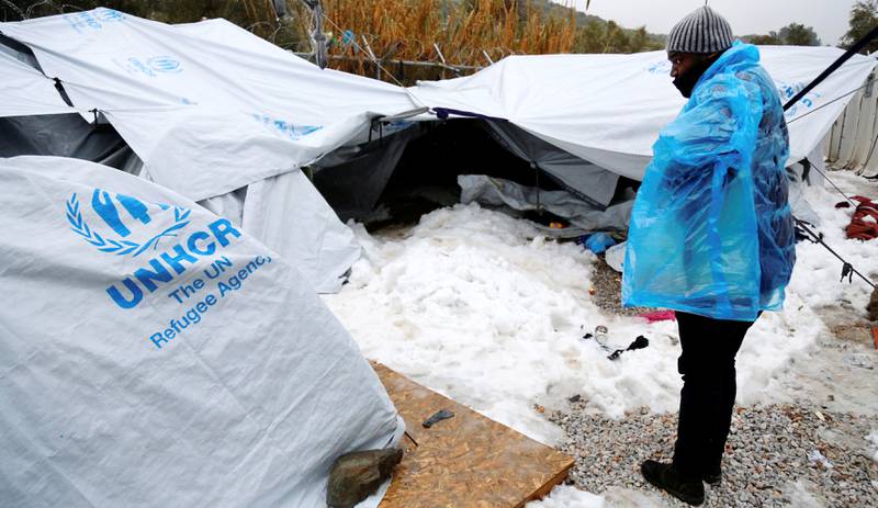 Minusgrader og snøfall har gjort vinteren svært tøff for migranter og flyktninger i Sør-Europa. Her fra flyktningleiren Moria på den greske øya Lesbos i forrige uke.