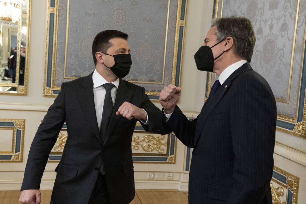 Ukrainas president Volodymyr Zelenskyj møtte USAs utenriksminister, Antony Blinken oi Kiev onsdag. Foto: Alex Brandon / AP / NTB