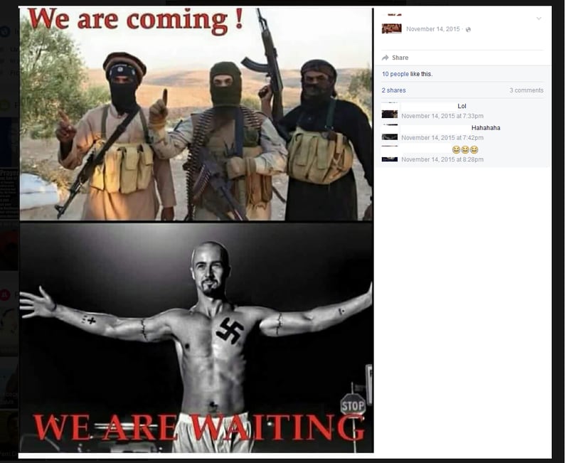 Dette bildet delte et medlem i Odins soldater i fjor. Øverst på bildet står det: We are coming. Nederst: We are waiting