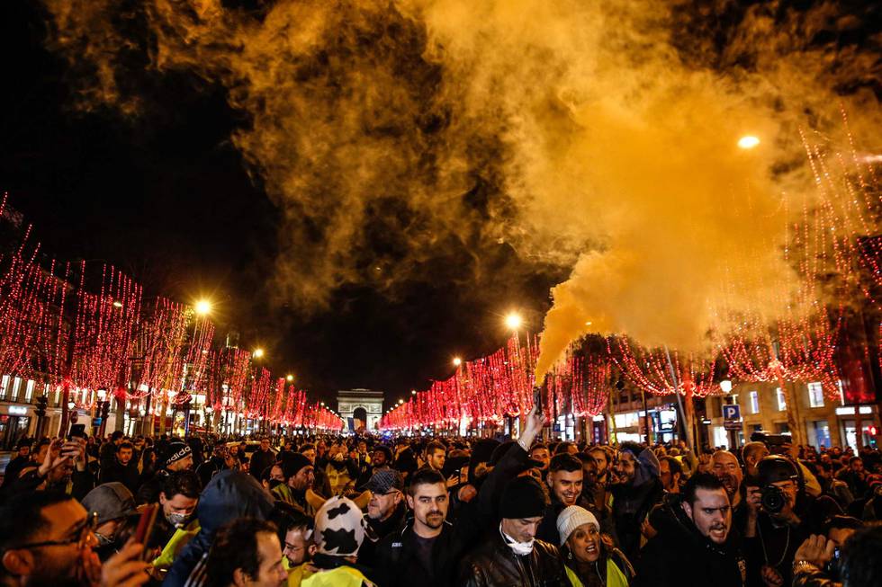 De gule vestene har holdt flere store demonstrasjoner de siste årene. Dette bildet er tatt i Paris i desember 2018.