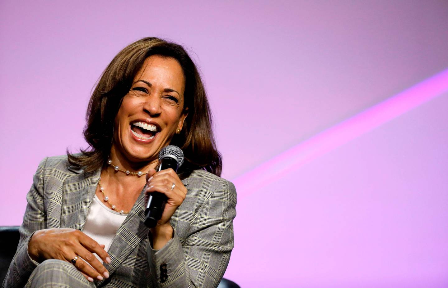 Democratic presidential hopeful Kamala Harris  addresses Presidential Forum the NAACP's 110th National Convention at Cobo Center on July 24, 2019, in Detroit, Michigan. (Photo by JEFF KOWALSKY / AFP)