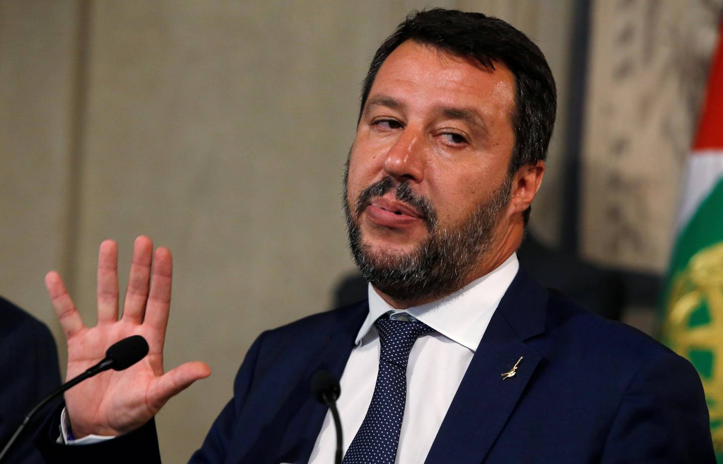 League leader Matteo Salvini gestures as he speaks to the media after consultations with Italian President Sergio Mattarella in Rome, Italy, August 28, 2019. REUTERS/Ciro de Luca