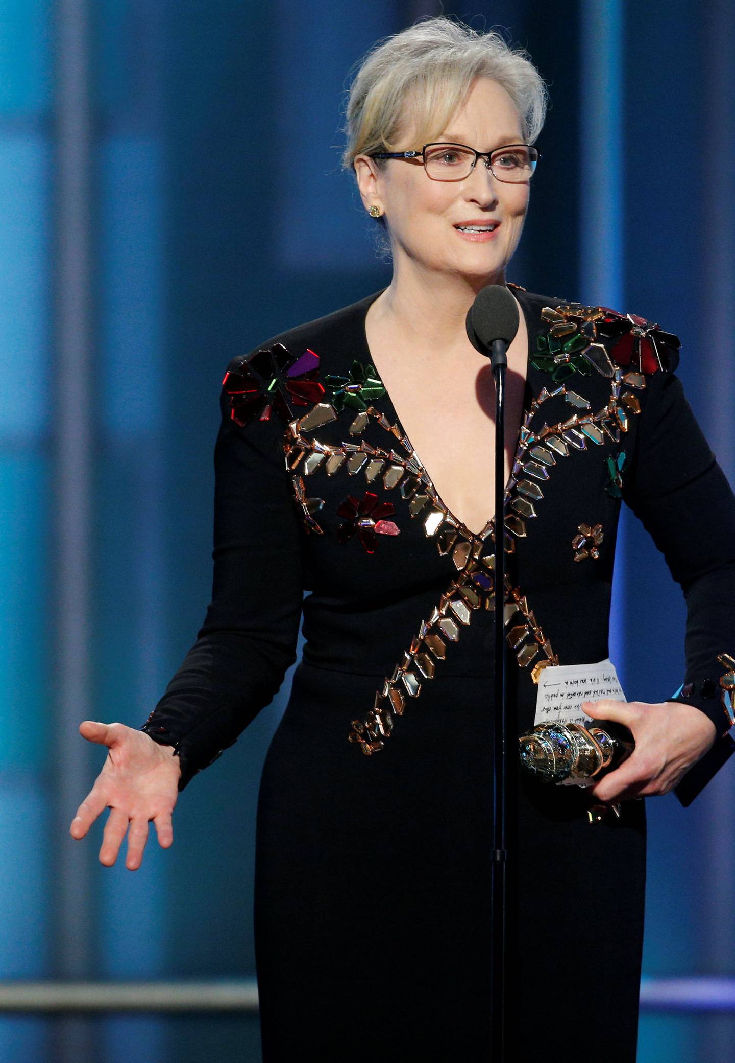 Meryl Streep er både nominert og sikkert også prisutdeler på årets Oscar-show, og vil garantert bruke anledningen slik hun valgte å gjøre det på Golden Globe-utdelingen i januar. FOTO: PAUL DRINKWATER/NTB SCANPIX