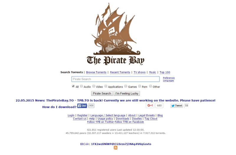 Norske internettbrukere skal ikke lenger ha tilgang til nettstedet The Pirate Bay, hvor man til nå har kunnet laste ned musikk og film ulovlig. Nettleverandørene pålegges nå å blokkere en rekke piratnettsider. SKJERMDUMP: THE PIRATE BAY