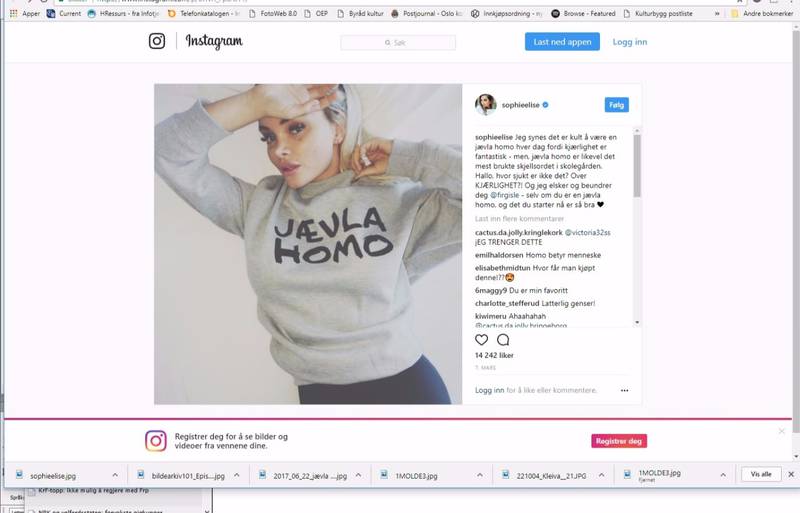Superblogger Sophie Elise støttet "Jævla homo"-kampanjen på Instagram.
