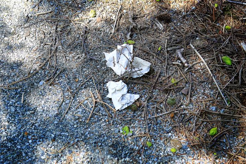 Da RA besøkte golfbanen var det lett å oppdage rester av det brukte toalettpapiret. Flere ganger i uken fjernes avføring fra hull tre.