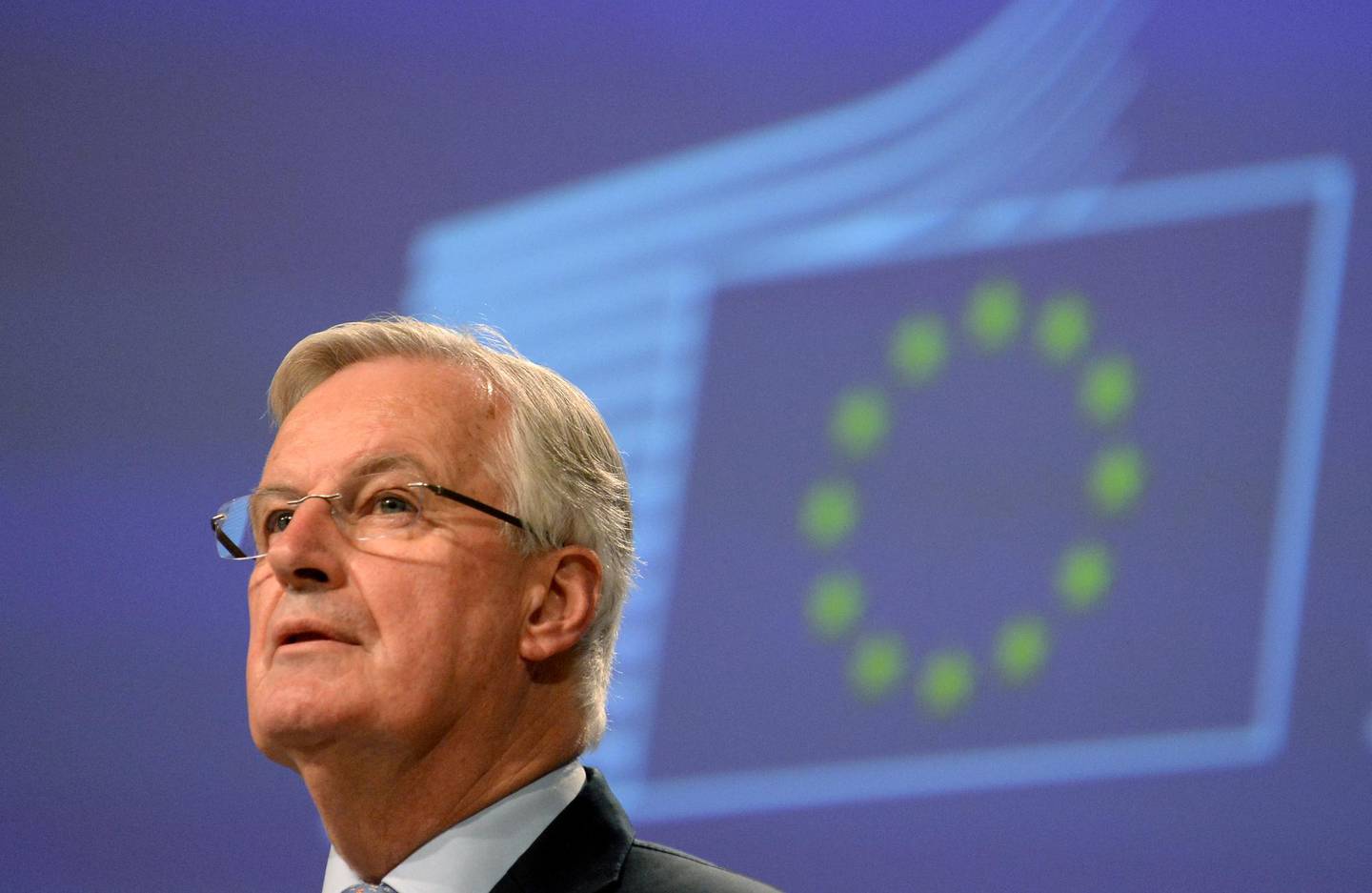 FILE PHOTO: Michel Barnier, Brexit chief negotiator for Europe on future ties with Britain, gives a news conference after the first week of EU-UK negotiations, in Brussels, Belgium, March 5, 2020. REUTERS/Johanna Geron/File Photo