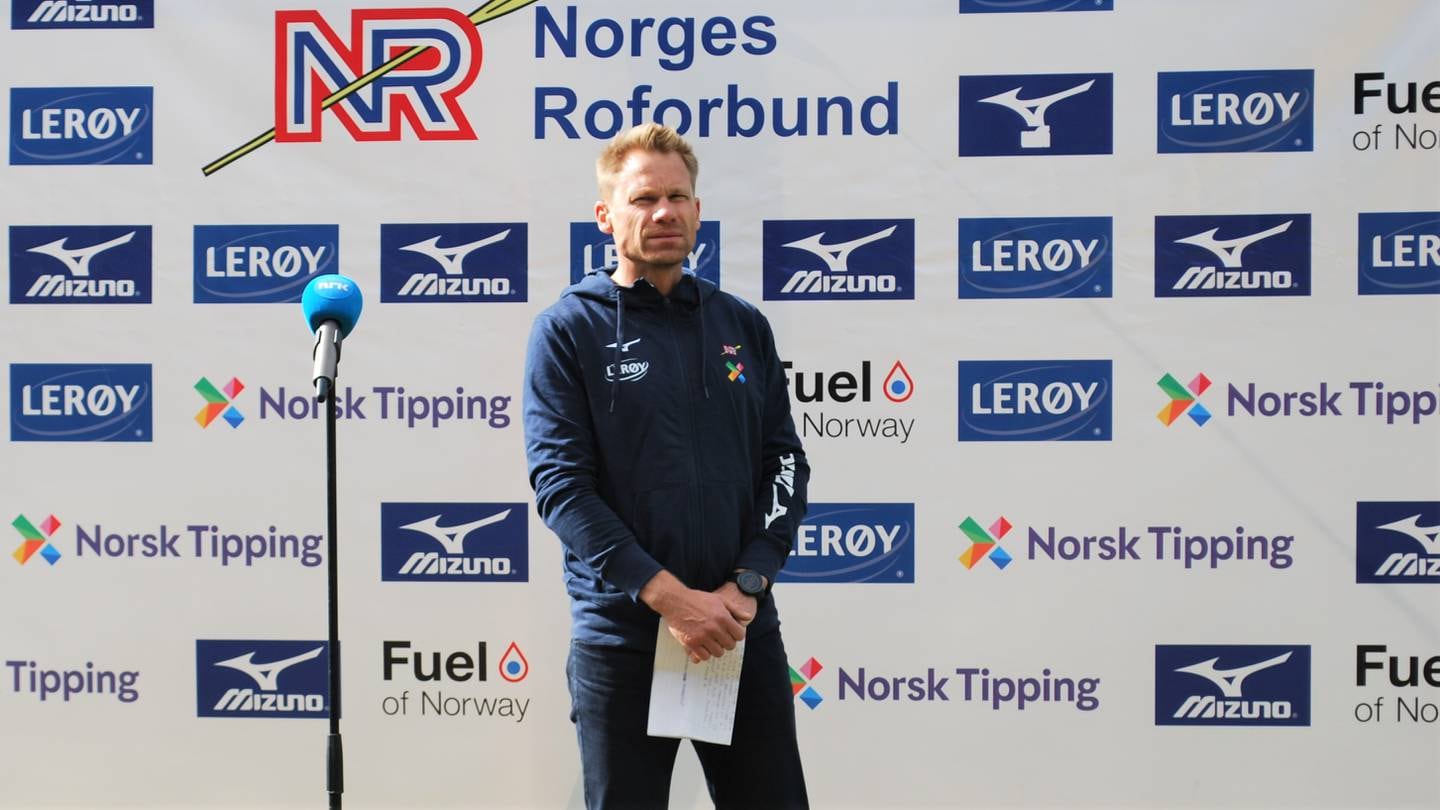 Sportslig leder i Norges Roforbund, Daniel Berge under et pressetreff på Årungen rostadion før VM 2022 i Racice, Tsjekkia.