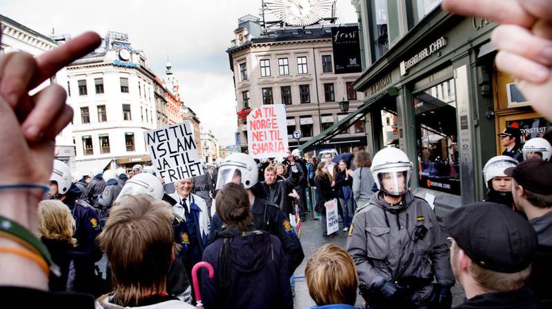 Kommer til Drammen: Stopp islamiseringen av Norge (SIAN) møter ofte motbør når de demonstrerer. FOTO: ANNIKEN C: MOHR.