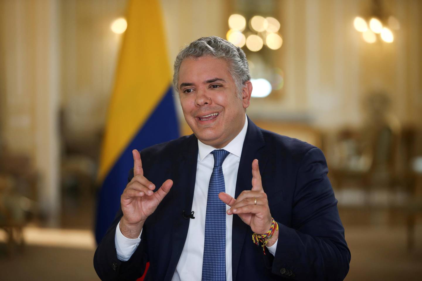 FILE PHOTO: Colombia's President Ivan Duque speaks during an interview with Reuters in Bogota, Colombia October 16, 2020. Picture taken October 16, 2020. REUTERS/Luisa Gonzalez/File Photo