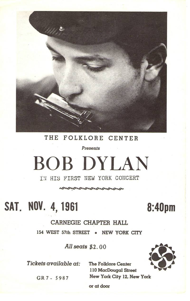 I november 1961 arrangerte Izzy Young den aller første konserten i New York med Bob Dylan. Bare 52 kom og konserten gikk med underskudd. ILLUSTRASJON: IZZY YOUNGS PRIVATE ARKIV