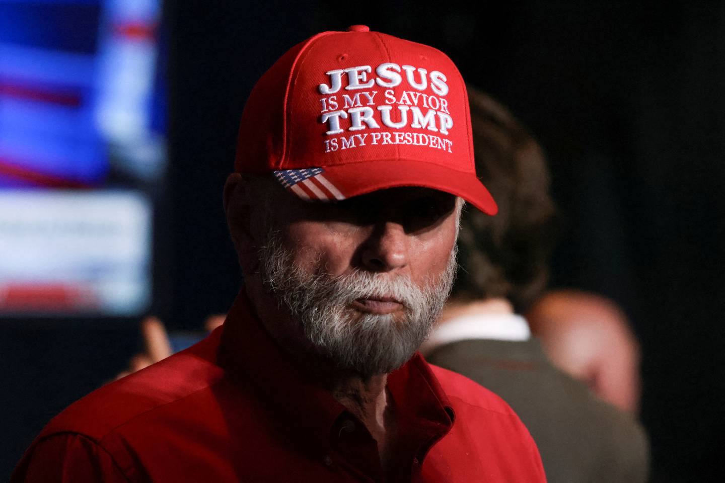 A supporter of Republican presidential candidate and former U.S. President Donald Trump attends his South Carolina Republican presidential primary election night party in Columbia, South Carolina, U.S. February 24, 2024. REUTERS/Alyssa Pointer     TPX IMAGES OF THE DAY