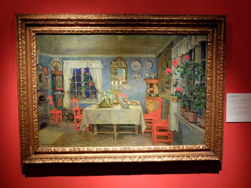 Gerhard Munthe har malt interiør fra sitt hjempå Lagåsen i 1909.
