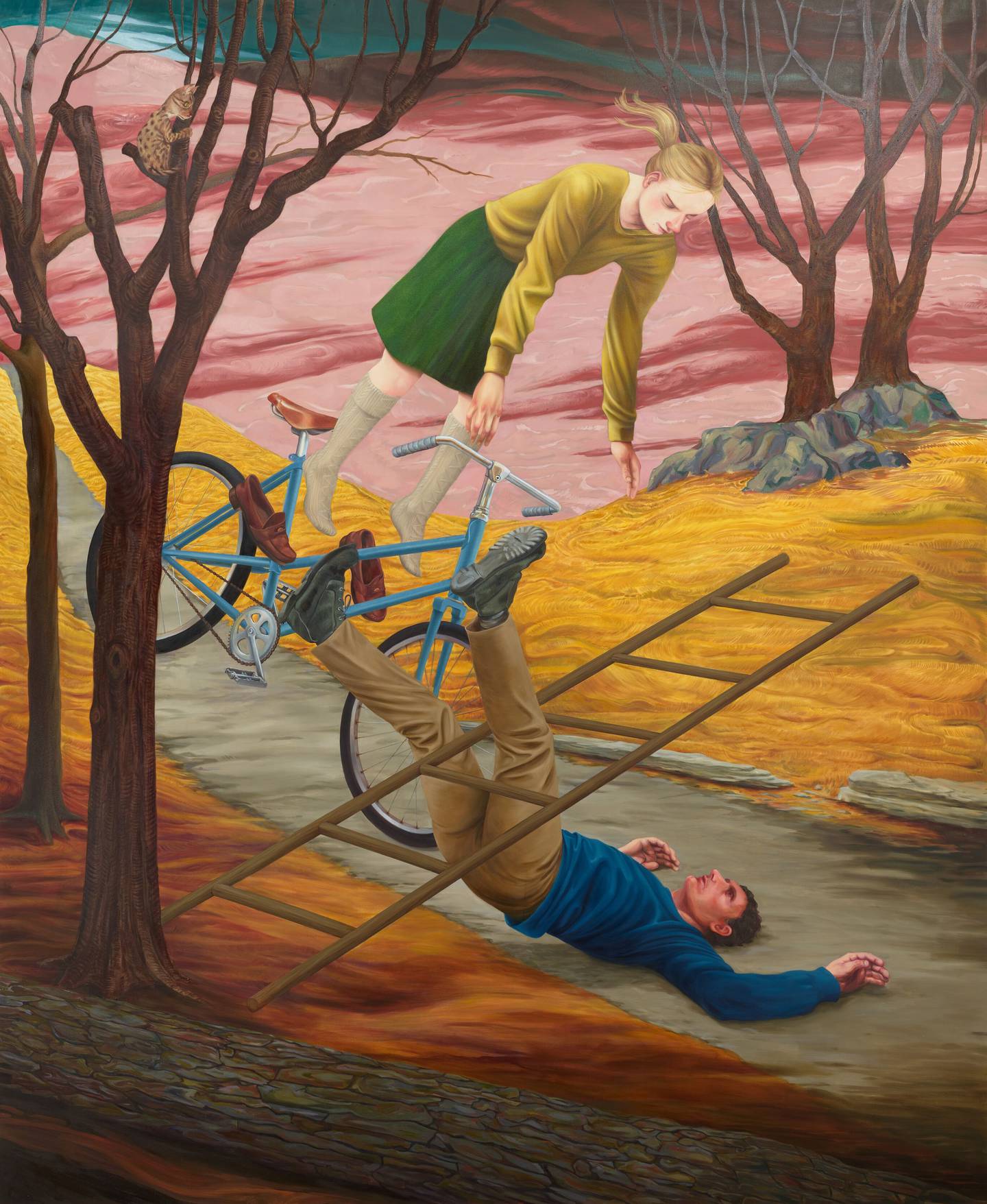 «Destiny Riding Her Bike» (2020) er Nicole Eisenmans nyeste maleri i utstillingen.